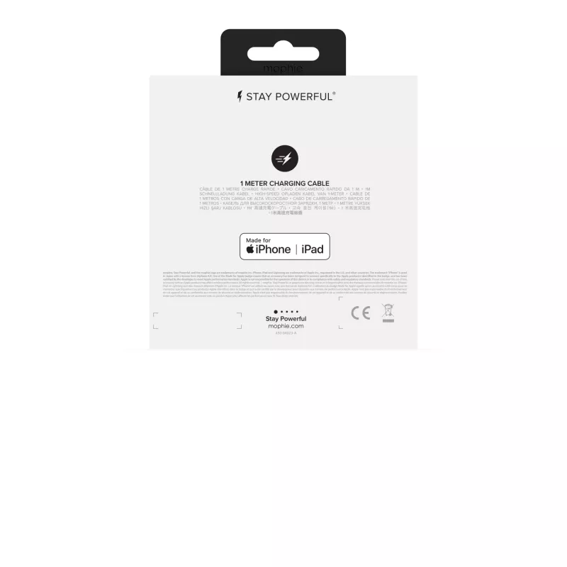 mophie laadimis- ja sünkroonimiskaabel – USB-A kuni Micro/USB-C/LTG – 1M – valge