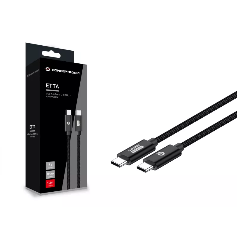 Conceptronic ETTA02B12 USB 3.2 Gen 2 C-C PD 3.0 100W kaabel 1,2 m, 20V 5A, 10Gbps, E-Mark
