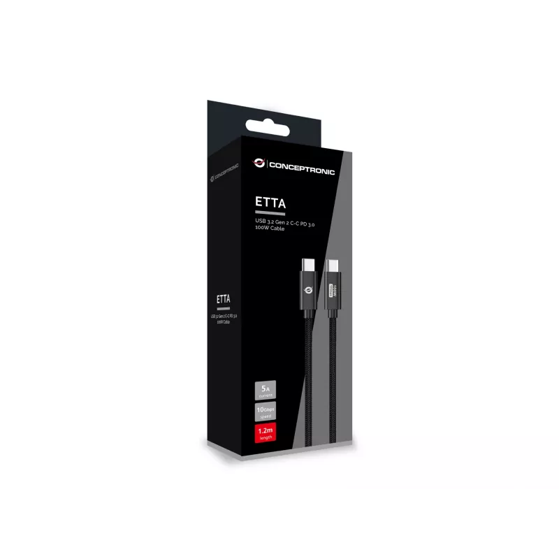 Conceptronic ETTA02B12 USB 3.2 Gen 2 C-C PD 3.0 100W kaabel 1,2 m, 20V 5A, 10Gbps, E-Mark