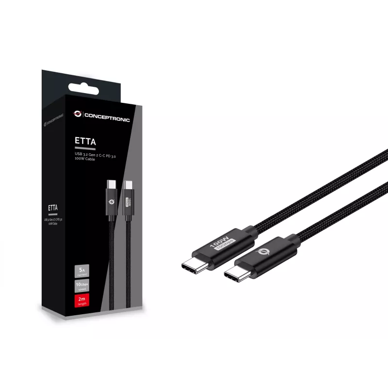 Conceptronic ETTA02B20 USB 3.2 Gen 2 C-C PD 3.0 100W kaabel 2M, 20V 5A, 10Gbps, E-Mark
