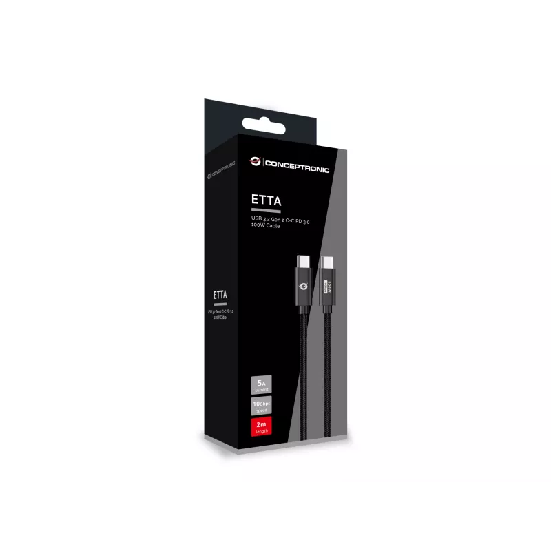 Conceptronic ETTA02B20 USB 3.2 Gen 2 C-C PD 3.0 100W kaabel 2M, 20V 5A, 10Gbps, E-Mark