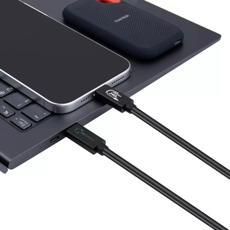 USB4 kaabel MicroConnect ReConnect ECO-USB4CC1 — USB4 andmevahetus-/laadimiskaabel (mudel ECO-USB4CC1)