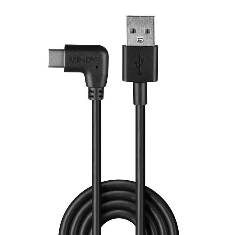 Lindy 1m USB 2.0 Type A paremnurgaga USB-C kaabel
