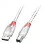 Lindy 3m USB 2.0 kaabel – tüüp A tüüp B, läbipaistev, 3 m, USB A, USB B, USB 2.0, 0,48 Gbit/s, läbipaistev
