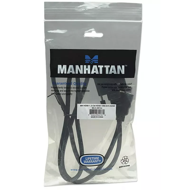 Manhattan HDMI-DVI-D 24+1 kaabel, 1 m, isane-isane, must, kahekordne ühendus, ühilduv DVI-D-ga, eluaegne garantii, samaväärne tootega HDDVIMM1M