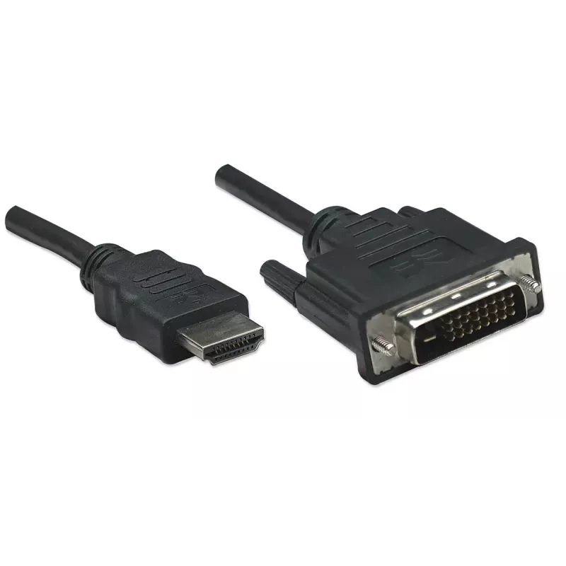 Manhattan HDMI-DVI-D 24+1 kaabel, 1 m, isane-isane, must, kahekordne ühendus, ühilduv DVI-D-ga, eluaegne garantii, samaväärne tootega HDDVIMM1M
