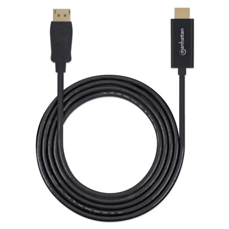 Manhattan DisplayPort 1.1 to HDMI kaabel, 1080p@60Hz, 1m, Male to Male, DP With Latch, Must, Not Bi-Directional, Three Year Warranty
