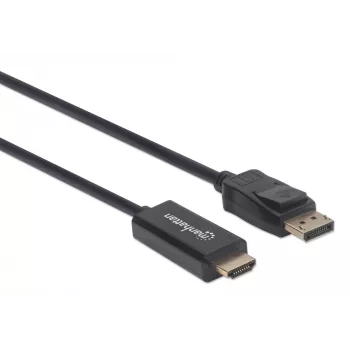Manhattan DisplayPort 1.1 HDMI-kaabel, 1080p@60Hz, 1,8 m, isane-isasele, DP riiviga, must, mitte kahesuunaline, kolmeaastane garantii