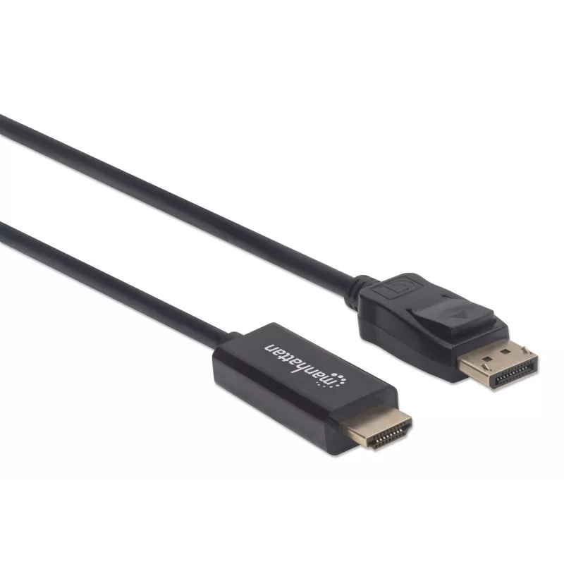 Manhattan DisplayPort 1.1 HDMI-kaabel, 1080p@60Hz, 1,8 m, isane-isasele, DP riiviga, must, mitte kahesuunaline, kolmeaastane garantii