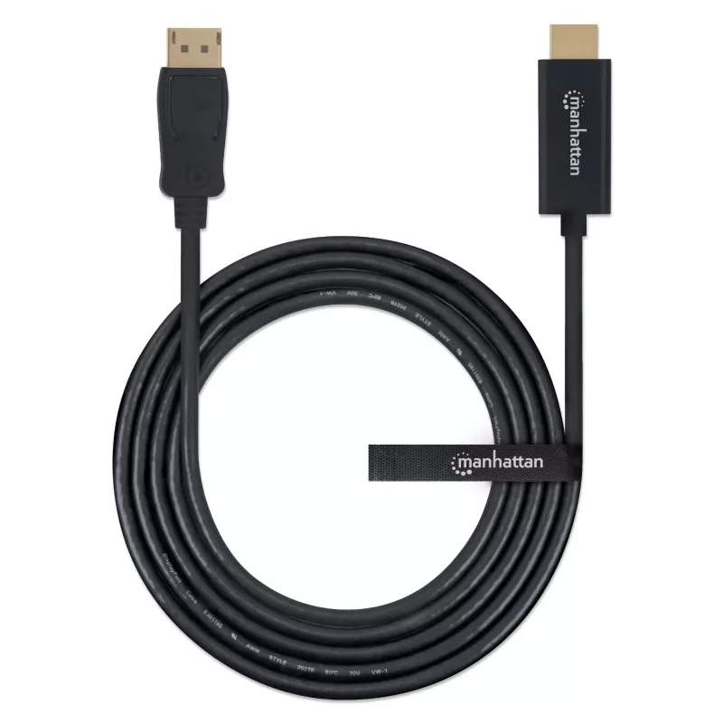 Manhattan DisplayPort 1.1 HDMI-kaabel, 1080p@60Hz, 1,8 m, isane-isasele, DP riiviga, must, mitte kahesuunaline, kolmeaastane garantii