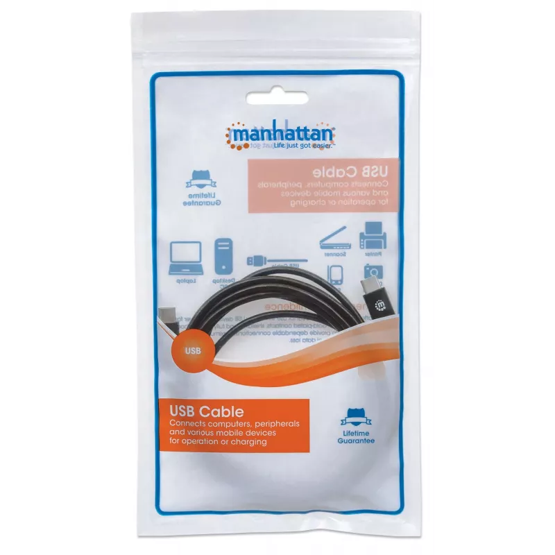 Manhattan USB-C–USB-C kaabel, 2 m, isane-isane, must, 480 Mbit/s (USB 2.0), 3 A, Hi-Speed USB, eluaegne garantii, võrdväärne USB2CC2M-ga
