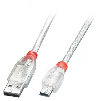 Lindy 0.2 m USB 2.0 kaabel – tüüp A kuni Mini-B, läbipaistev