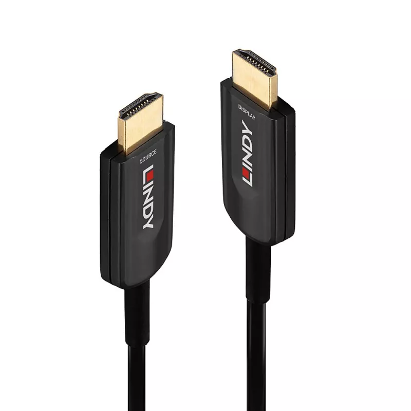 Hübriidne fiiberoptiline HDMI-kaabel Lindy 15 m, Ultra High Speed 48 Gbit/s, HDMI 2.1, kullatud pistikutega, must