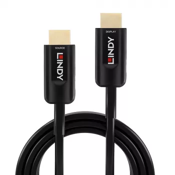 Hübriidne fiiberoptiline HDMI-kaabel Lindy 15 m, Ultra High Speed 48 Gbit/s, HDMI 2.1, kullatud pistikutega, must