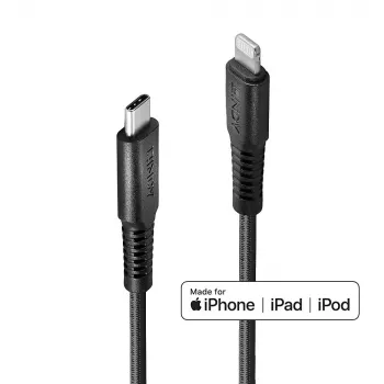 Lindy 2m tugevdatud USB Type C kuni Lightning laadimis- ja sünkroonimiskaabel