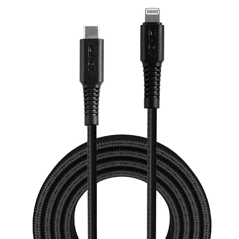 Lindy 2m tugevdatud USB Type C kuni Lightning laadimis- ja sünkroonimiskaabel