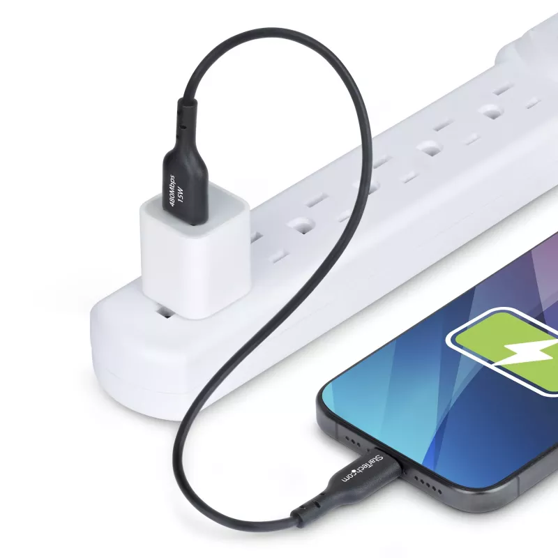StarTech.com 0,3 m (1 jalg) USB-A – USB-C laadimiskaabel, laadimine ja sünkroonimine, 3 A, USB 2.0, TPE-ümbrisega – must USB-laadimisjuhe