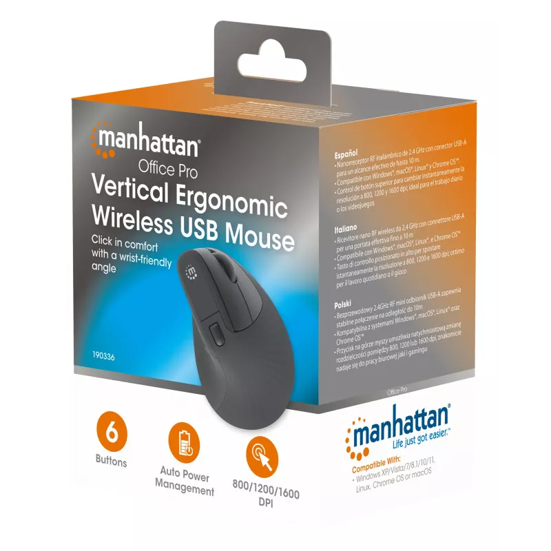 Juhtmevaba hiir Manhattan Ergonomic Vertical Right Handed RF