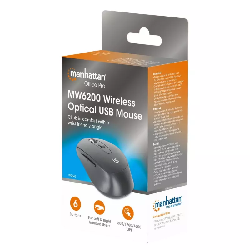 Manhattan MW6200 juhtmevaba hiir, USB-A nano-vastuvõtja, must