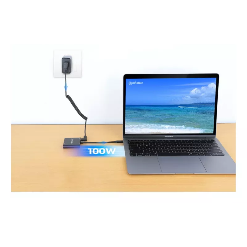 Mitmepordiline adapter Manhattan 154321 USB USB-C 2 HDMI-le USB-A ja 100 W toiteedastusega