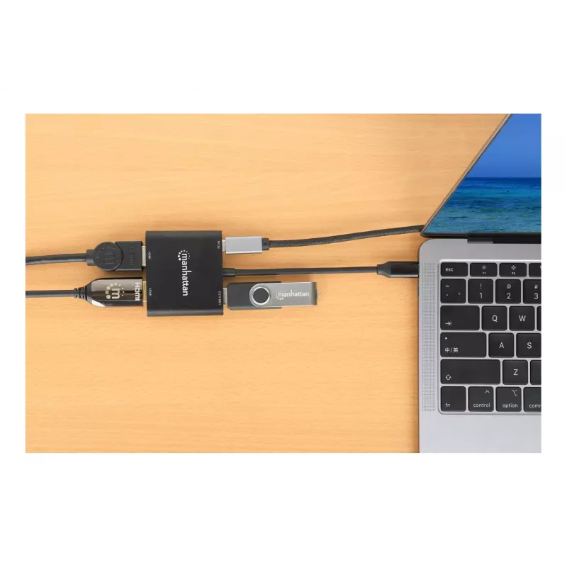 Mitmepordiline adapter Manhattan 154321 USB USB-C 2 HDMI-le USB-A ja 100 W toiteedastusega