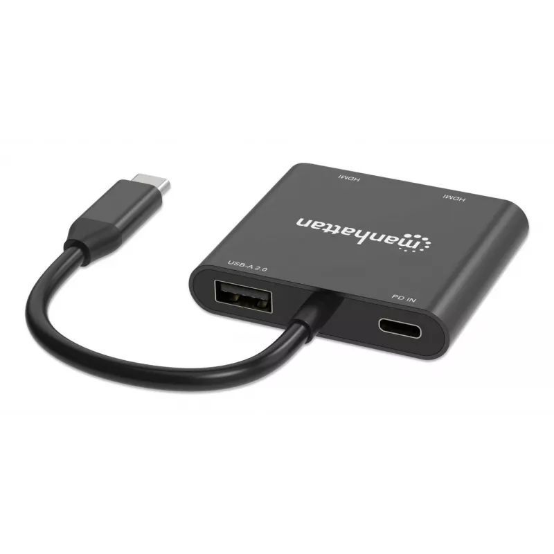 Mitmepordiline adapter Manhattan 154321 USB USB-C 2 HDMI-le USB-A ja 100 W toiteedastusega