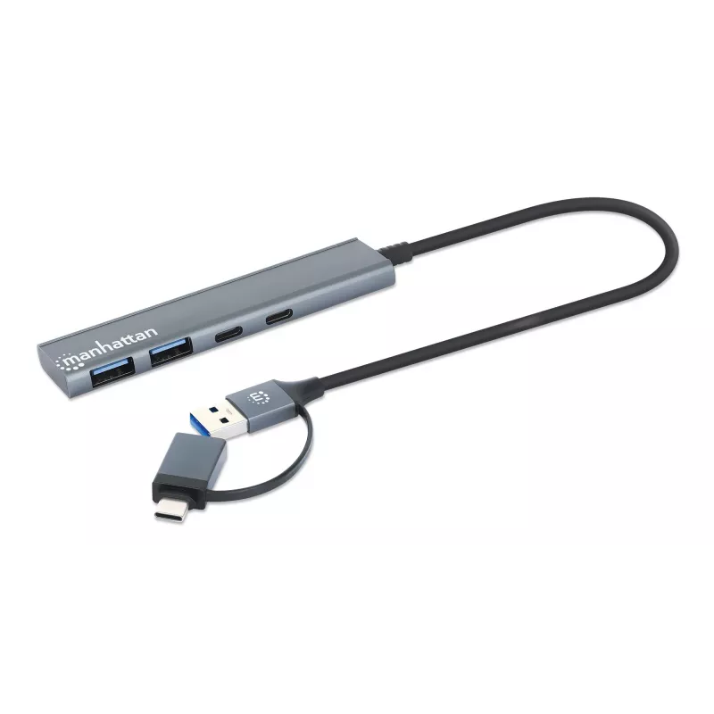 USB-C ja USB-A kombodokk/jaotur Manhattan 4 porti 5 Gbps alumiinium