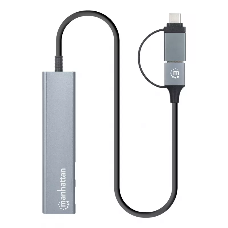 USB-C ja USB-A kombodokk/jaotur Manhattan 4 porti 5 Gbps alumiinium