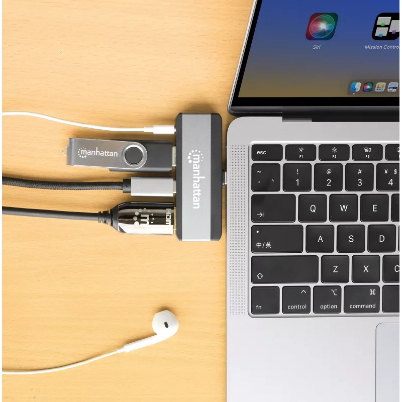 USB-C reisidokk Manhattan 190404 4 porti HDMI USB-A USB-C 3,5 mm
