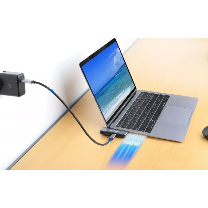 USB-C reisidokk Manhattan 190404 4 porti HDMI USB-A USB-C 3,5 mm