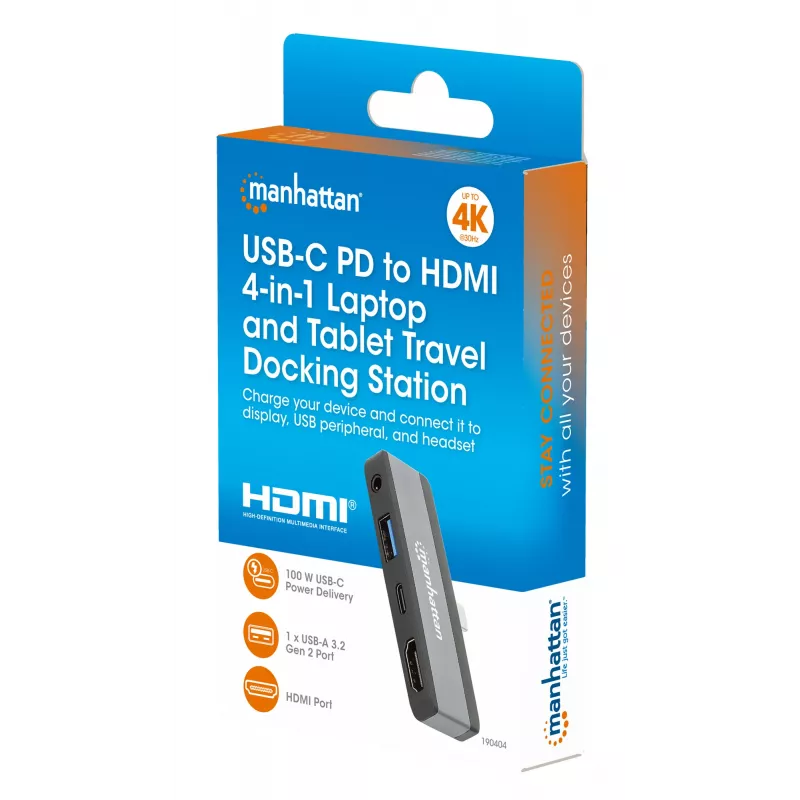 USB-C reisidokk Manhattan 190404 4 porti HDMI USB-A USB-C 3,5 mm