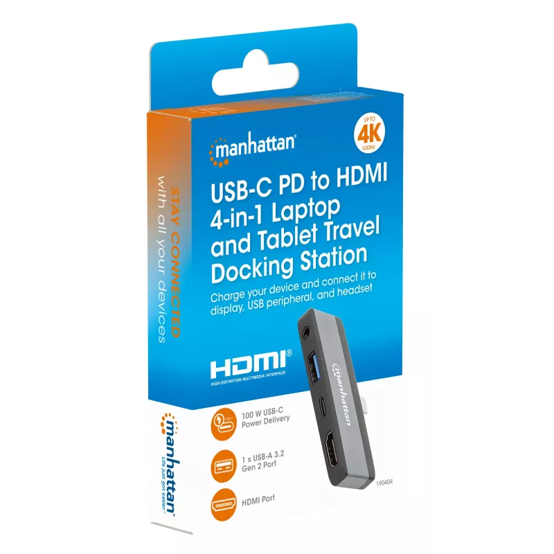 USB-C reisidokk Manhattan 190404 4 porti HDMI USB-A USB-C 3,5 mm