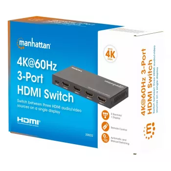 HDMI Switch 3x1 MANHATTAN 18G Automatic Manual IR Remote Control Must