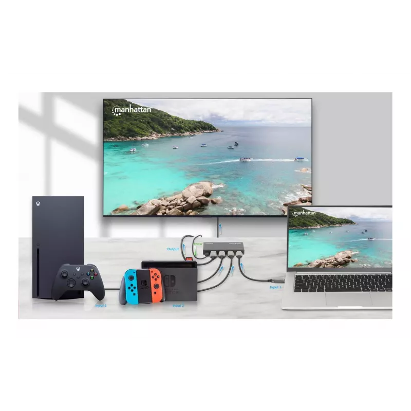 HDMI Switch 3x1 MANHATTAN 18G Automatic Manual IR Remote Control Must