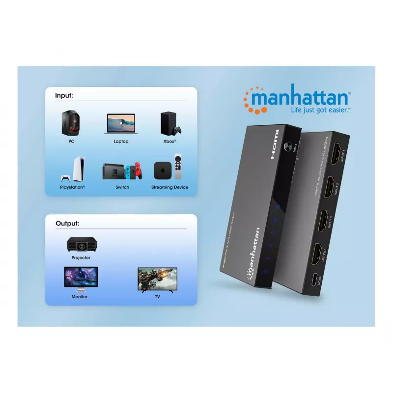 HDMI Switch 3x1 MANHATTAN 18G Automatic Manual IR Remote Control Must