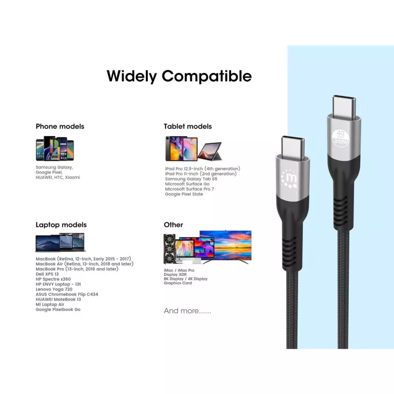 USB-C isane - USB-C isane kaabel Manhattan 2m USB4 Gen 3x2 8K 60Hz