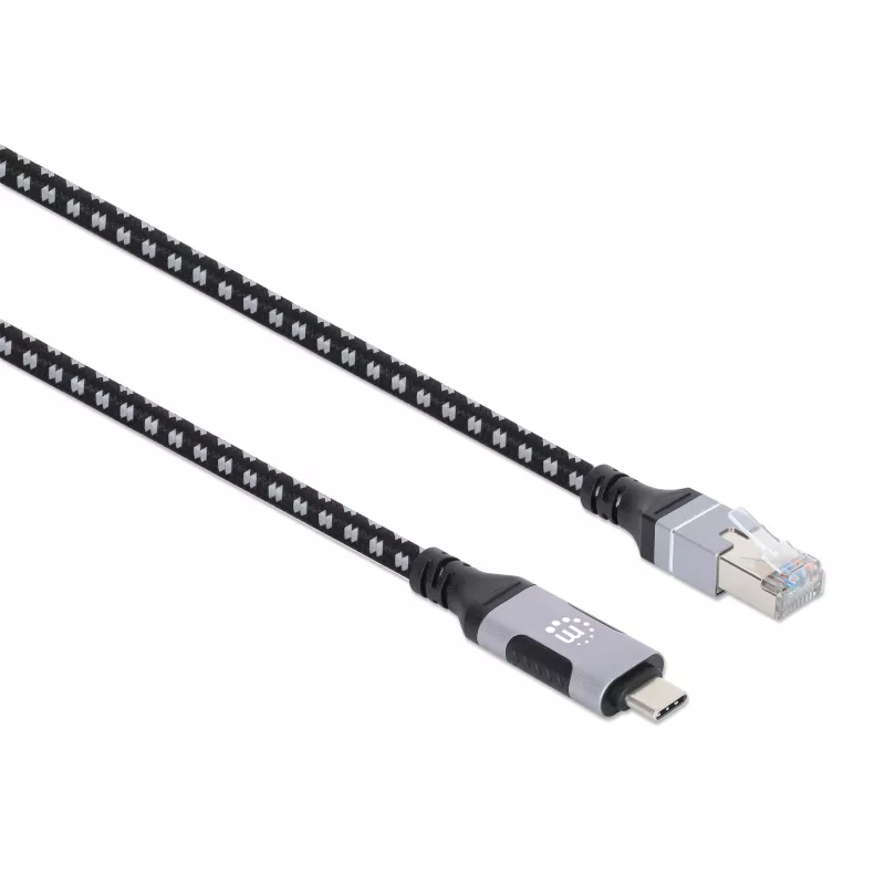 Manhattan USB-C kuni Gigabit võrk Ethernet RJ45 kaabel 2m Must/Hõbedane