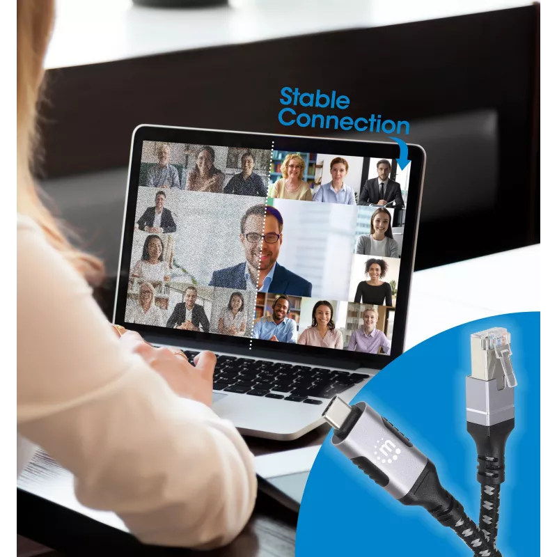 Manhattan USB-C kuni Gigabit võrk Ethernet RJ45 kaabel 2m Must/Hõbedane