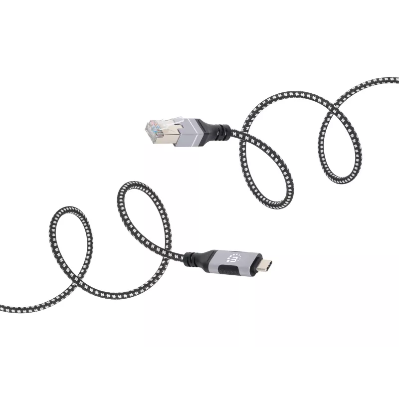 Manhattan USB-C kuni Gigabit võrk Ethernet RJ45 kaabel 2m Must/Hõbedane