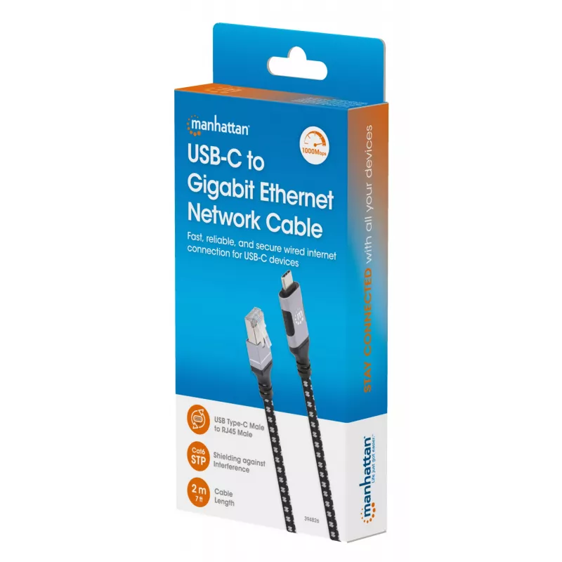 Manhattan USB-C kuni Gigabit võrk Ethernet RJ45 kaabel 2m Must/Hõbedane