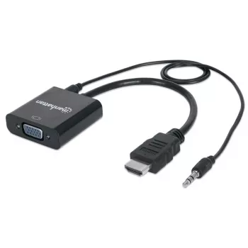 Manhattan HDMI-VGA (heli) muundurkaabel, 1080p, 30 cm, isane–emane, Micro-USB toitesisend lisatoiteks vajadusel, must, kolmeaastane garantii