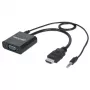 Manhattan HDMI-VGA (heli) muundurkaabel, 1080p, 30 cm, isane–emane, Micro-USB toitesisend lisatoiteks vajadusel, must, kolmeaastane garantii