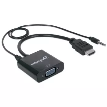 Manhattan HDMI-VGA (heli) muundurkaabel, 1080p, 30 cm, isane–emane, Micro-USB toitesisend lisatoiteks vajadusel, must, kolmeaastane garantii