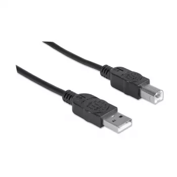 Manhattan USB-A isane USB-B isasele kaabel, 5 m, 480 Mbit/s (USB 2.0), Hi-Speed USB, must, eluaegne garantii, samaväärne USB2HAB5M-ga.