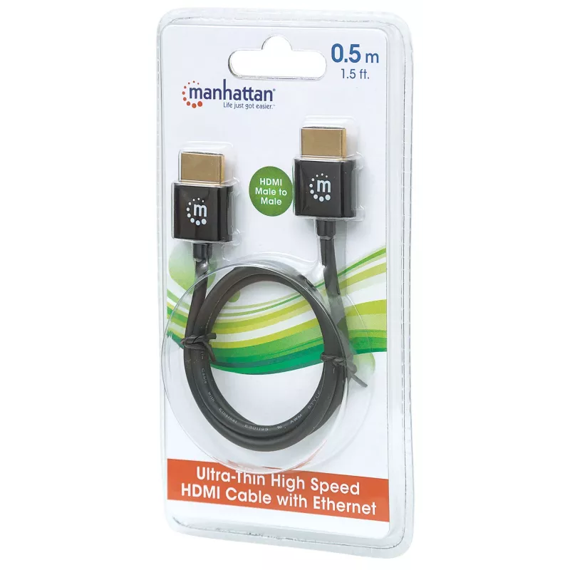 Manhattan HDMI kaabel Ethernetiga (ülipuhas), 4K@60Hz (Premium High Speed), 0,5 m, isane-isane, must, Ultra HD 4k x 2k, täielikult varjestatud, kullatud kontaktid, eluaegne garantii