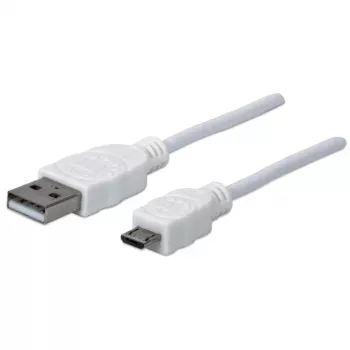 Manhattani USB-A – Micro-USB kaabel, 1 m, isane-isane, valge, 480 Mbit/s (USB 2.0), Hi-Speed USB, eluaegne garantii, võrdväärne tootega USBPAUB1MW.