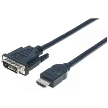 Manhattan HDMI-DVI-D 24+1 kaabel, 3 m, isane-isanele, must, kahe kanaliga, ühildub DVD-D-ga, eluaegne garantii, võrdväärne HDDVIMM3M-ga