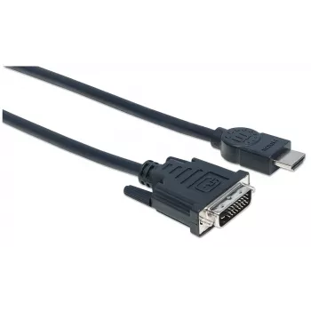 Manhattan HDMI-DVI-D 24+1 kaabel, 3 m, isane-isanele, must, kahe kanaliga, ühildub DVD-D-ga, eluaegne garantii, võrdväärne HDDVIMM3M-ga