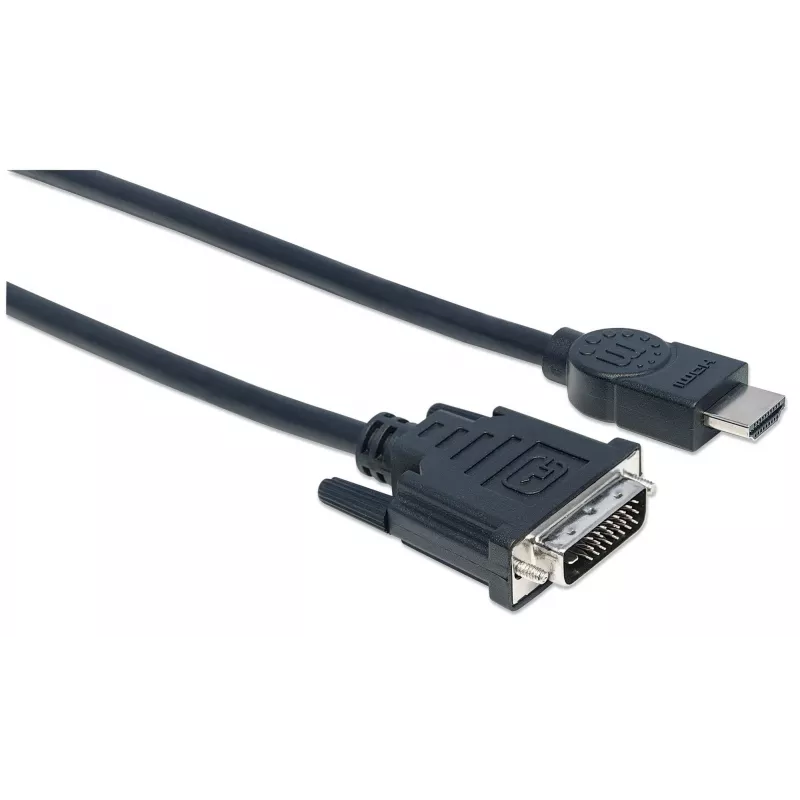 Manhattan HDMI-DVI-D 24+1 kaabel, 3 m, isane-isanele, must, kahe kanaliga, ühildub DVD-D-ga, eluaegne garantii, võrdväärne HDDVIMM3M-ga