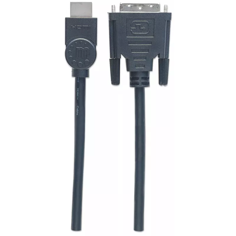 Manhattan HDMI-DVI-D 24+1 kaabel, 3 m, isane-isanele, must, kahe kanaliga, ühildub DVD-D-ga, eluaegne garantii, võrdväärne HDDVIMM3M-ga